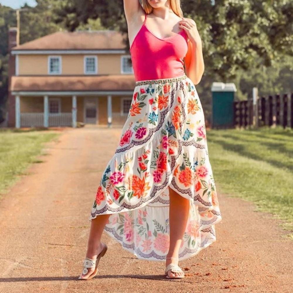 Altar’d State high-low floral ruffled hem skirt